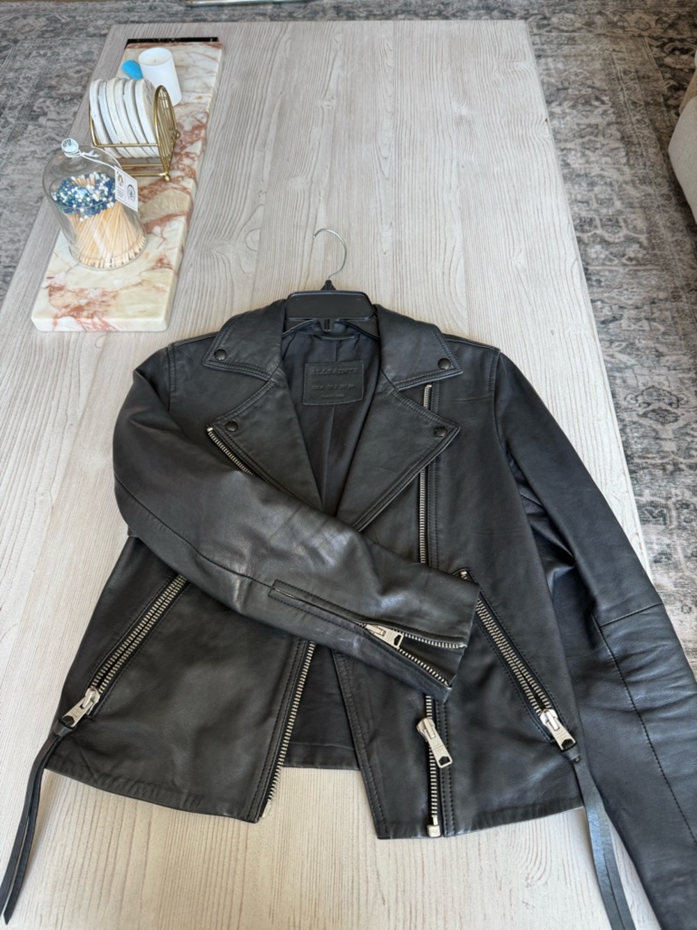All Saints Black Leather Asymmetric Moto Jacket - Picture 2 of 4